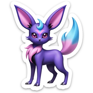 Shiny Exotic Badass Magical Ethereal Royal Mysterious Gothic Noibat-Espeon-Umbreon-Sylveon-Pokémon-Fakémon-hybrid-creature (full body) with horns sticker