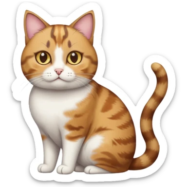 full body torbie and white cat with small head, hazel eyes, and short but chubby body sticker