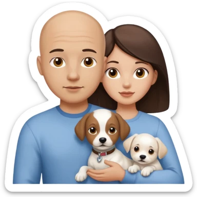 Bald guy with brunette girl and white puppy sticker