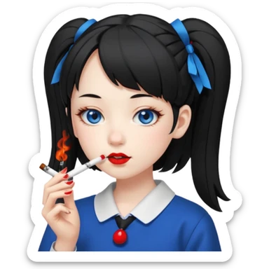japanese schoolgirl with black twintails and blue eyes smoking a joint sticker
