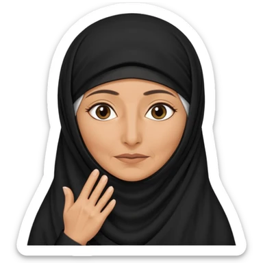 an old emirati women wearing traditional cloths covers her face with burg'a a;; the cloths and burqa'a are black no accessories sticker