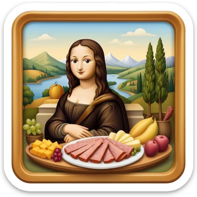  gorh mona lisa with SPAM MEAT charcuterie and fruit tray renaissance landscape sticker