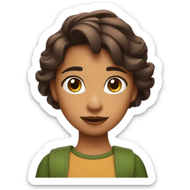 Chica estilo Pixar con pelo castaño oscuro,con un rodete,ojo verdes ,anteojos lila,dando like en Instagram  sticker