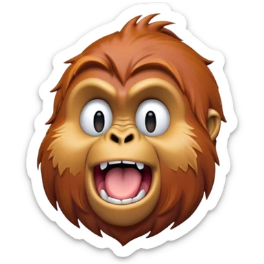 Cinematic Cute Yawning Orangutan Portrait Emoji, Head tilted slightly with a dramatic, wide-open yawn, showcasing a richly textured face with half-closed, sleepy eyes and a relaxed, open expression, Simplified yet irresistibly adorable features, highly detailed, glowing with a soft, cozy jungle glow, high shine, relaxed yet expressive, stylized with a dash of whimsical charm, soft glowing outline, capturing the essence of a drowsy yet affectionate guardian that appears ready to stretch out for a nap! sticker