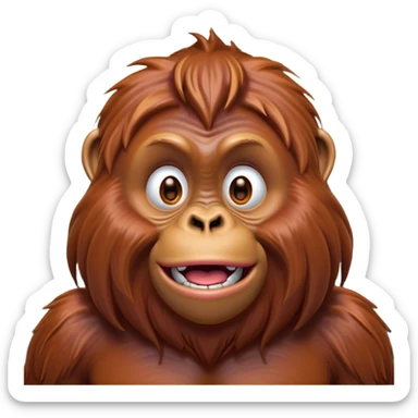 Cinematic Comical Orangutan Portrait Emoji, Head tilted dramatically with an exaggeratedly shocked expression, featuring a robust, animated face with wide, comically expressive eyes full of humorous disbelief, Simplified yet hilariously expressive features, highly detailed, glowing with a slightly sassy glow, high shine, dramatic yet playful, stylized with an air of quirky jungle attitude, soft glowing outline, capturing the essence of a meme-worthy orangutan that looks ready to side-eye its way into viral fame! sticker