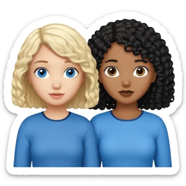 Girl best friends, one white with blond bob and blue eyes, one black with long black curly hair sticker