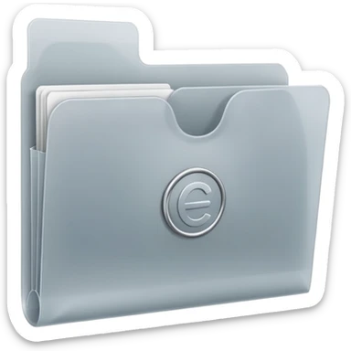 A **simple emoji-style icon** of a **frosted light-gray plastic folder** with **rounded corners**, **elastic string and button closure**, slightly translucent, clean front, subtle shading, and a small tax/forms symbol in one corner.
 sticker