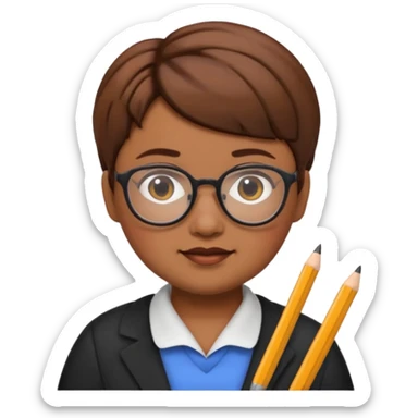 classic teacher emoji but fatter and with a brown pixie cut sticker