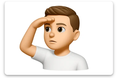 Based on these photos, make an emoji with facial features preserved, a man in a white T-shirt, looking into the distance sticker