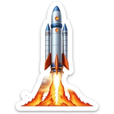  Cinematic Realistic Rocket Launch – A powerful, fiery scene of a massive rocket lifting off, its engines producing a bright, billowing inferno. The metallic body gleams in the sunlight, with intricate paneling and realistic textures bringing out its engineering marvel. Thick clouds of smoke and steam rise as it ascends into the sky. sticker
