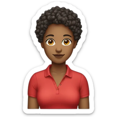 Light skinned Black girl with short curly hair and a red polo shirt sticker