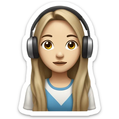 Asian girl with brown long hair and very light skin listening music  sticker