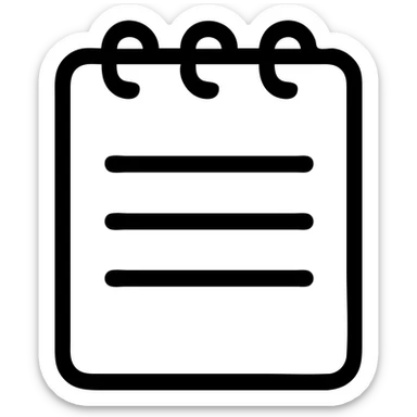 minimalistic bold black-and-white icon of a simple notepad with three horizontal lines as list items, clean geometric lines, square, flat, no gradients, inspired by Netflix UI, vector style, suitable for dark and light mode sticker