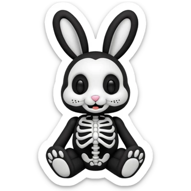Emoji pour twitch d'une peluche lapin squelette noir qui dit bonjour sticker