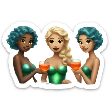 Three beautiful mermaids (light skin) drinking aperol sticker