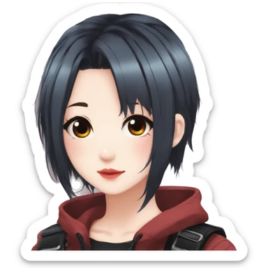 Gorgeous anime style shojo character with blushing face aesthetic and pretty edgy black red punk hair with hair garment trending style sticker