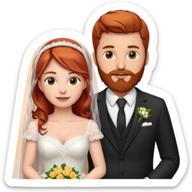 Red hair bride and brown hair groom with beard on honeymoon sticker