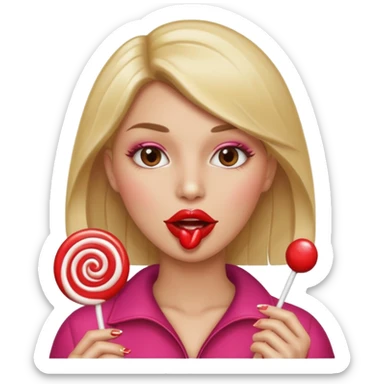 A lollipop in the guys mouth with Long nails and has glossy lips sticker