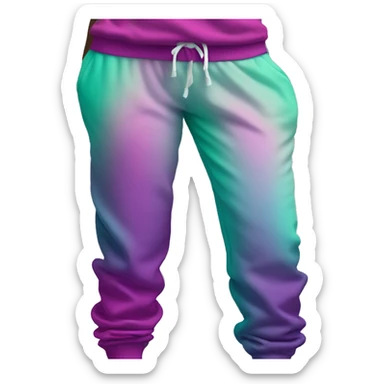 Hyper Realistic isolated pair of female magenta,purple,mint green,and teal ombre jogger pants. sticker