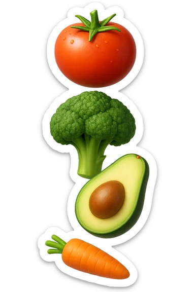 emoji stile iphone in 3d di cibo sano che fluttua in aria vericalmente, iperrealistico 4k sticker