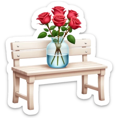 White bench with a romantic lush warm-colored rose c lower vase on top sticker