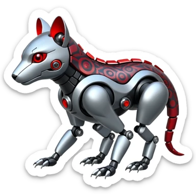 Futuristic mechanical cyborg modern badass cool shiny metallic alloy silver-grey obsidian-black crimson-red white animal hybrid Fakemon full body with intricate patterns sticker