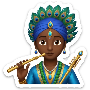 Krishna wearing feather and flute sticker