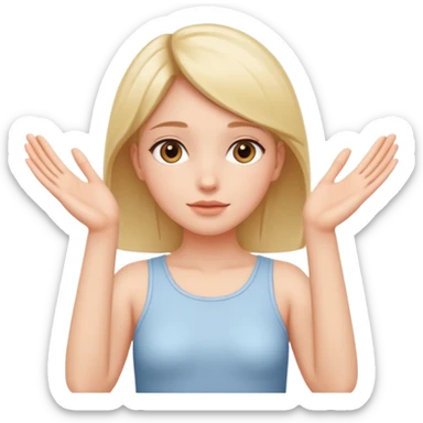 Girl with two hands in front out palms facing upwards and hands in front of her lower sticker
