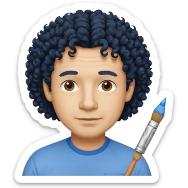 homme 50 ans cheveux frisé noir artiste peintre chemisse bleu sticker