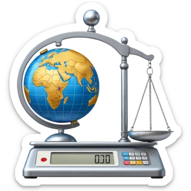 A globe on a weighing scale sticker