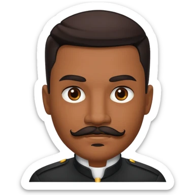 someone with brown hunter eyes, black slicked back hair , great jawline , and a mustache + goatee combo sticker