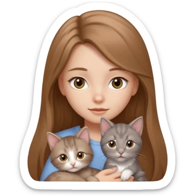 a light brown long hair with grey eyes girl and grey kitten sticker