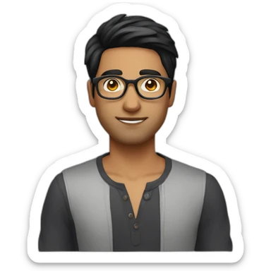 indian guy with fair skin with straight hair with round fully circular glasses black eyes black hair sticker