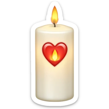 white candle with a heart-shaped flame sticker