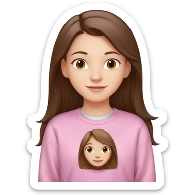 happy white long brunette hair girl with hazel eyes and in light pink sweatshirt with USC in white sticker