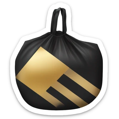 An image of a black plastic bag with diagonal gold stripes. The top part has a cutout handle for easy carrying sticker