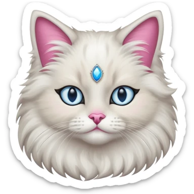 Neva masquerade cat, very fluffy, gray and white, blue eyes and pink nose. No jewelry  sticker