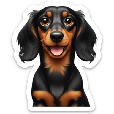 a black and tan long haired dachshund with a branch in its mouth sticker