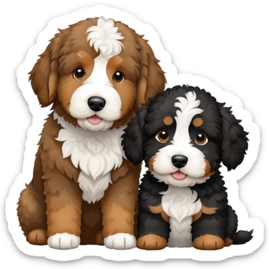 2 dogs: one light brown u, one Bernedoodle all black with white eyebrows some white markings, no brown coloring. Both same size. sticker
