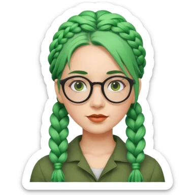 woman with green hairs, braids and spectacle, big visible braids and unique face shape sticker