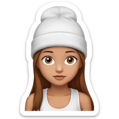 Girl with light brown skin hazel eyes long brown hair wearing a white tank top and beanie sticker