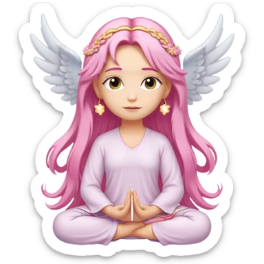 blonde angel woman with long hair meditating with pink hair clips sticker