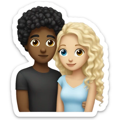 mixed girl whith curly brown and black hair kissing a white boy with blonde hair freckles and blue eyes sticker