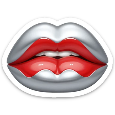 slightly parted lips, silver chrome material, glossy wet shine, seductive aesthetic sticker