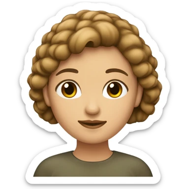 Mujer de piel clara con ojos verdes nariz pequeña boca normal cejas gruesas con el pelo crespo y corto de color castaño  sticker