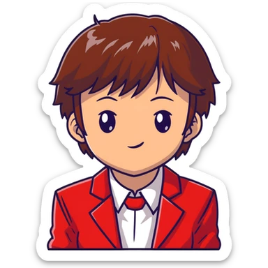 Kiyotaka Ayanokoji from Classroom of the Elite, calm and emotionless expression, brown hair with bangs, sharp eyes, wearing red school blazer with white shirt sticker