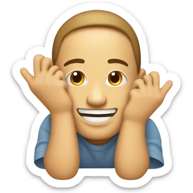 happy emoji face with hands around chin and feet sticking up behind face as if its laying down sticker