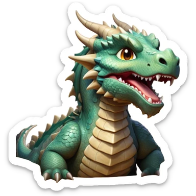 Cinematic Cute Yawning Giant Rock Dragon Portrait Emoji, Head tilted slightly with a dramatic, wide-open yawn, revealing a colossal, rugged body with weathered, rock-like scales and subtly drooping, earthy features rendered in authentic, stony texture; high shine, relaxed yet powerful, styled with a dash of timeless geological charm, soft glowing outline, capturing the essence of a sleepy but stoic rock behemoth ready to settle into an ancient, enduring slumber! sticker