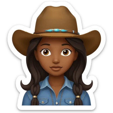 Black girl with long hair and a cowboy hat on sticker