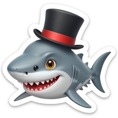 shark with a top hat, smiling, simple apple emoji style sticker